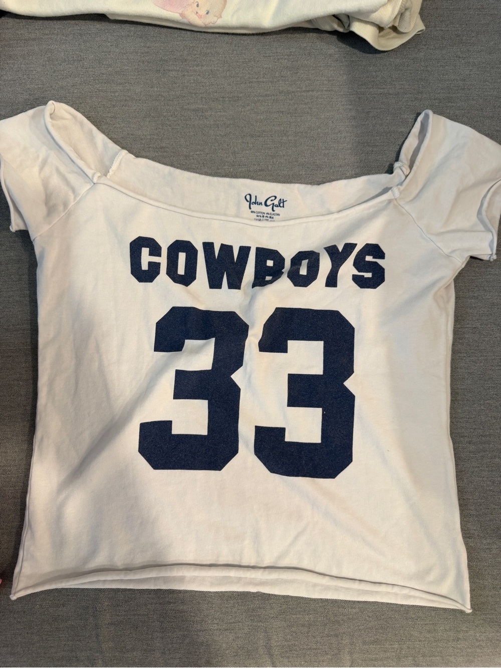Brandy Melville White Tee with Navy 'COWBOYS 33' Graphic